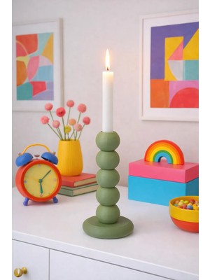 Bit Byte Brick Bubble Desenli Mumluk & Şamdan - Zeytin Yeşili