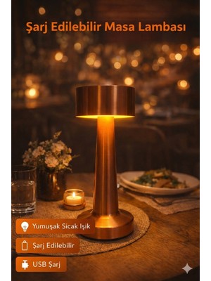 EyluX Shop Dekoratif Şarjlı Dokunmatik 3 Renkli LED Masa Lambası Usb-Typec Kablolu Abajur Gecelambası Rose