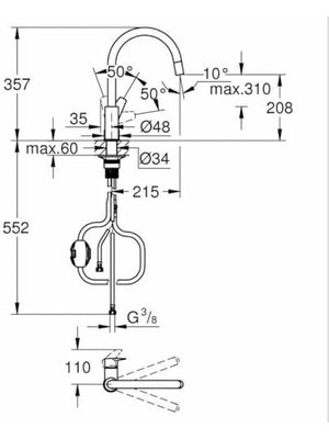 Pucutun Start Edge Spiralli Eviye Bataryası, Mutfak Bataryası, 360 Derece Dönüş Açısı, Krom, 30550000