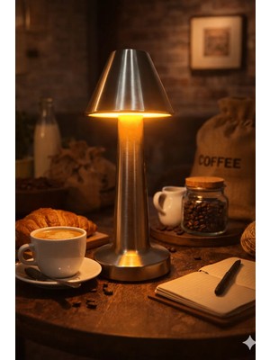 EyluX Shop Dekoratif Şarjlı Dokunmatik 3 Renkli LED Masa Lambası Usb-Typec Kablolu Abajur Gecelambası Gümüş-Üçgen