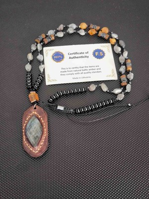 Tahrastone Damla Kehribar-Labradorit-Kaplangözü Doğaltaş Kolye Takı Aksesuar Erkek Kolye