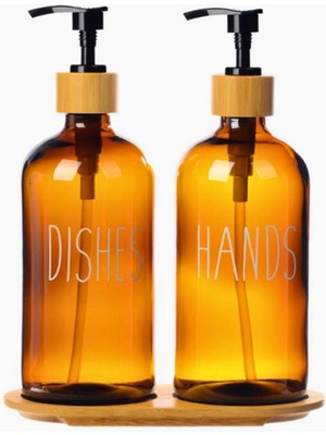 Pucutun Bambu Standlı Cam Sıvı Sabunluk Seti - 2'li 2 x 475 ml