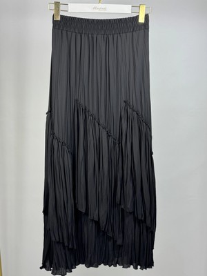 Sentez Siyah Renk Viola Parçalı Kırıştırma Etek