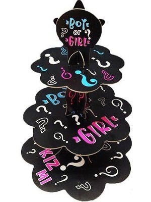 Dodomar Cupcake 3 Katlı Stand Cinsiyet Partisi Siyah Zemin