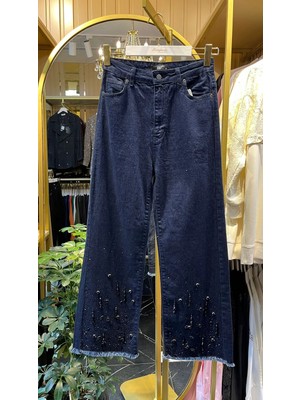 MY312 Lacivert Renk Taşlı Jean Pantolon