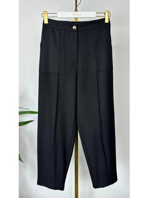 Sentez Siyah Renk Marina Dıştan Cepli Pantolon