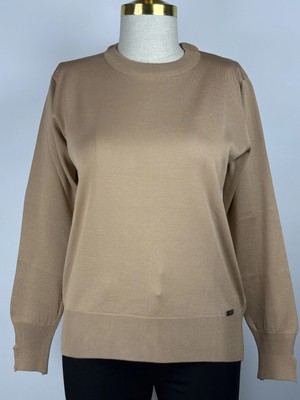 MY312 Latte Renk Bisiklet Yaka Triko Bluz