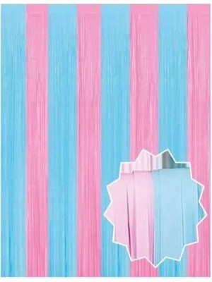 Dodomar 1x2 M - Metalize Arka Fon Perde Pembe-Mavi Cinsiyet Partisi Dekorasyonu