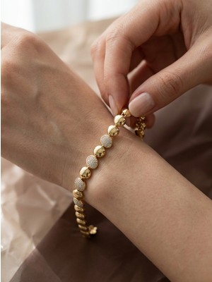 Zarene Silver Xuping Oval Taşlı Bileklik 14K Gold