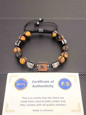 Tahrastone Fosilli Baltık Damla Kehribar-Üst Düzey Kaplangözü Doğaltaş Bileklik Takı Aksesuar Erkek Bileklik