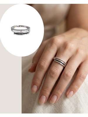 925 Ayar Gümüş Siyah Oniks Taşlı Minimal Tasarım Kadın Yüzük