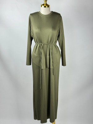 MY312 Haki Renk Piliseli Elbise