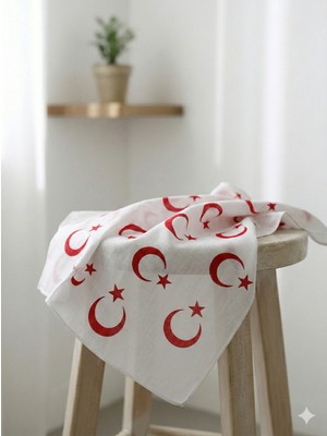 Sibel Günay Butik Türk Bayraklı Beyaz Fular / Bandana | Unisex | 52*53 cm | 10'lu