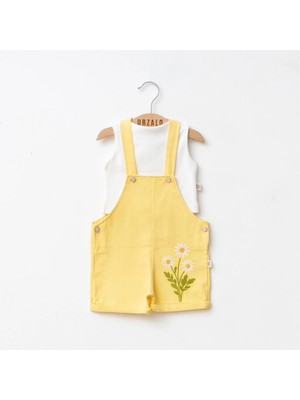 Bebeva Baby Kız Bebek Sarı Papatya Nakışlı Askılı Salopet Tulum ve Body Ikili Takım