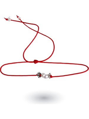 925 Ayar Gümüş Marteniçka Kırmızı Ip Inci Tasarım Dilek Bilekliği