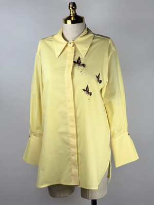 MY312 Sarı Renk Arkası Kuş Detaylı Gömlek