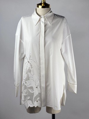 MY312 Ekru Renk Önü Nakışlı Taşlı Tunik