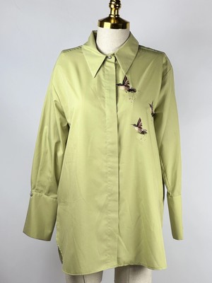 MY312 Çağla Yeşili Renk Arkası Kuş Detaylı Gömlek
