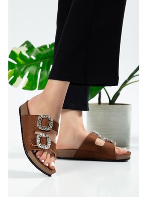 Tekin Shoes Pienn Taba Renk Çift Toka Terlik