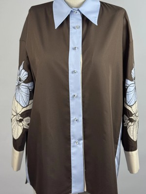 MY312 Kahve Renk Kolları Nakışlı Taşlı Elbise