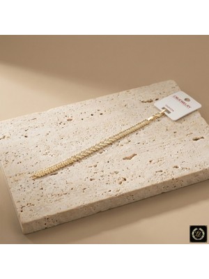 cm Jewelry Vıp Seri 316L Çelik 14K Gold Renk Zirkon Taşlı V Formlu Ok Bileklik 7mm 18CM