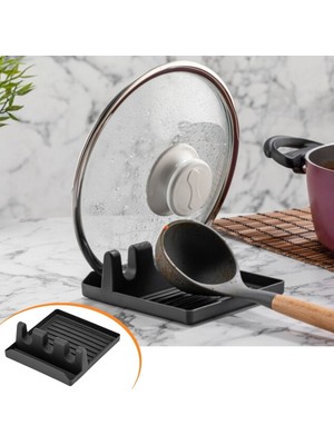 Greathings Tencere Kapak Tutuculu Kaşıklıklı Tencere Kapak Standı Pratik Kaşık Kepçe Altlık Düzenleyici