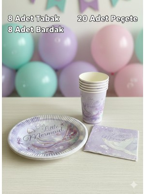 8 Kişilik Deniz Kızı Temalı Tabak,bardak,peçete Seti,doğum Günü Parti