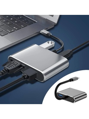 Greathings 4’ü 1 Arada Type-C To Hub Dönüştürücü Adaptör – 4K Ultra Hd HDMI & VGA Görüntü Aktarımı, Pd Hızlı Şarj Destekli, USB Çoklayıcı