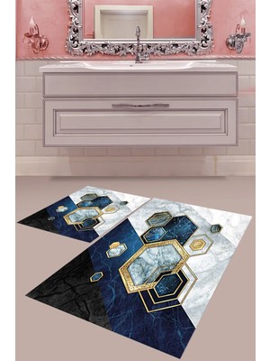 Mabeba Tekstil Dijital Baskı Yıkanabilir Kaymaz Taban Modern Banyo Paspası