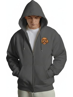 Muhtar Store Erkek Toy Poodle Baskılı Oversize Fermuarlı Hoodie