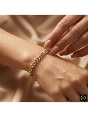 Xuping Jewelry Xuping Vıp Seri 316L Çelik 14K Gold Renk Zarif Gurmet Zincir Bileklik 7mm 19CM