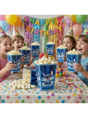Dodomar Stitch Mısır Kutusu 8'li Pop Corn Kabı Doğum Günü Parti Süsü