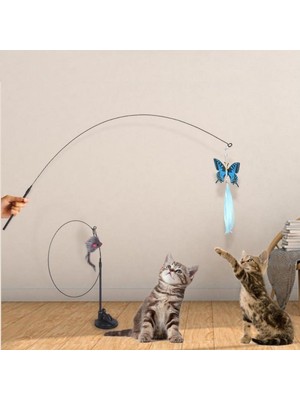 Greathings Vantuzlu Tüylü Zilli Olta Kedi Oyuncağı 2 Oltalı