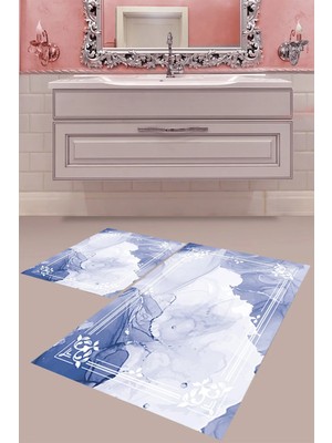 Mabeba Tekstil Dijital Baskı Yıkanabilir Kaymaz Taban Modern Banyo Paspası