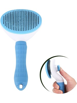 Greathings Kedi Köpek Tüy Toplayıcı Kendini Temizleyebilen Ergonomik Saplı Evcil Hayvan Tarağı Mavi