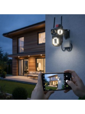 Greathings Kablolu Akıllı Güvenlik Kamerası – 4 Kameralı Çok Lensli, 360° Ptz Hareketli, Çift Antenli, Gece Görüşlü, Dış Mekan Ip Kamera