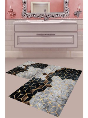 Mabeba Tekstil Dijital Baskı Yıkanabilir Kaymaz Taban Modern Banyo Paspası