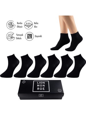 Lion Monroe Saf Bambu Erkek Yarım Konç Düz Siyah Çorap Dikişsiz Premium Kutulu 6'lı L5952AZNP Softaura