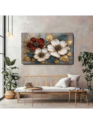 Artprinta Altın Yapraklı Çiçek Kanvas Tablo – Lüks ve Modern Panoramik Duvar Dekoru