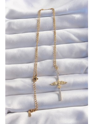Skygo 316L Çelik Zincir Gold Renkli Zirkon Taşlı Kılıç Model Anka Kuşu Kolye - TJ-BKO8986