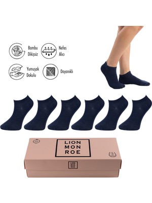 Lion Monroe Saf Bambu Kadın Patik Düz Kısa Çorap Dikişsiz Premium Kutulu 6'lı L5952AZNP Softaura