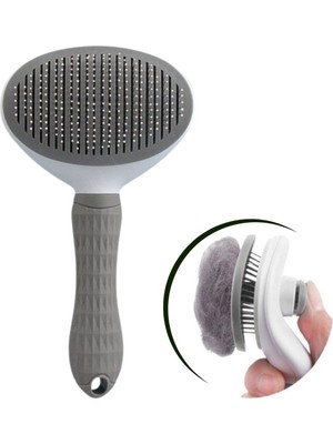 Greathings Kedi Köpek Tüy Toplayıcı Kendini Temizleyebilen Ergonomik Rahat Evcil Hayvan Tarağı Gri