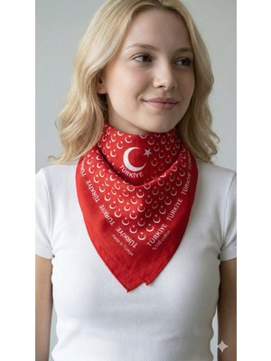 Sibel Günay Butik Ay Yıldız Hilal Baskılı Kırmızı Fular 10'lu / Bandana | Unisex | 52*53 cm