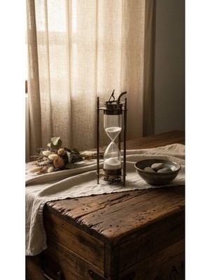 Evle Güneş Saatli Metal Kum Saati 22 cm Beyaz Kumlu Antik Bronz Vintage Lüks Hediyelik Dekoratif Aksesuar