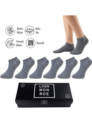 Lion Monroe Saf Bambu Erkek Patik  Düz Kısa  Çorap Dikişsiz Premium Kutulu 6'lı L5952AZNP Softaura