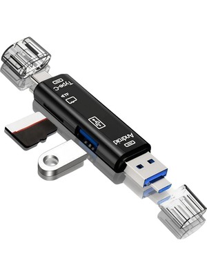 Greathings 5 In 1 Çok Fonksiyonlu USB 2.0 Micro Sd Kart Okuyucu - Usb/micro Usb/type-C Çıkışlı, Otg Çevirici