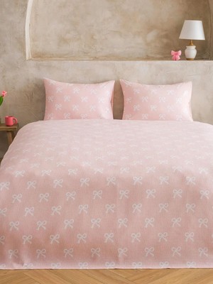 LC Waikiki Pembe Fiyonk Desenli Pamuklu Çift Kişilik Pike Seti  (S6)