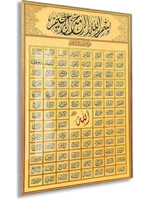 Besmele-I Şerif ve Esmaül Hüsna Cam Tablo | Allah’ın 99 Ismi Islami Cam Duvar Tablosu - PEONYDINI130