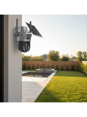 Greathings Güneş Panelli Akıllı Güvenlik Kamerası 360° Ptz Hareketli,kablosuz Wifi,çift Anten ve Kameralı,gece Görüşlü,hareket Algılamalı,solar Kamer