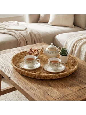 Greathings 40 cm Plastik Rattan Tepsi – Hasır Görünümlü Dekoratif Servis Tepsisi, Mutfak, Kahvaltı, Sunum ve Masaüstü Çok Amaçlı Organizer